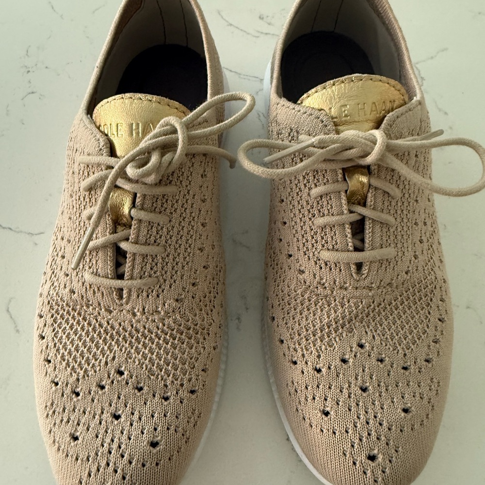 COLE HAAN Beige tan knit Sneakers zerogrand OXFORD stitchlight Merritt shoes 6.5 - Picture 3 of 7